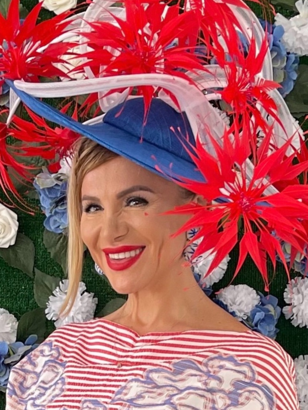Women's Statement Feather Fascinator Hat in Blue and Red
